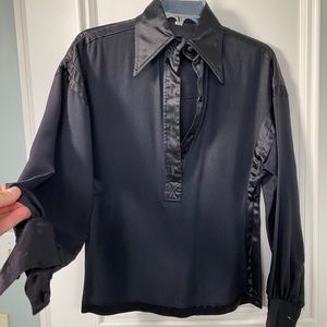 Tuxedo Blouse - crepe and Satin - Vintage - size 6